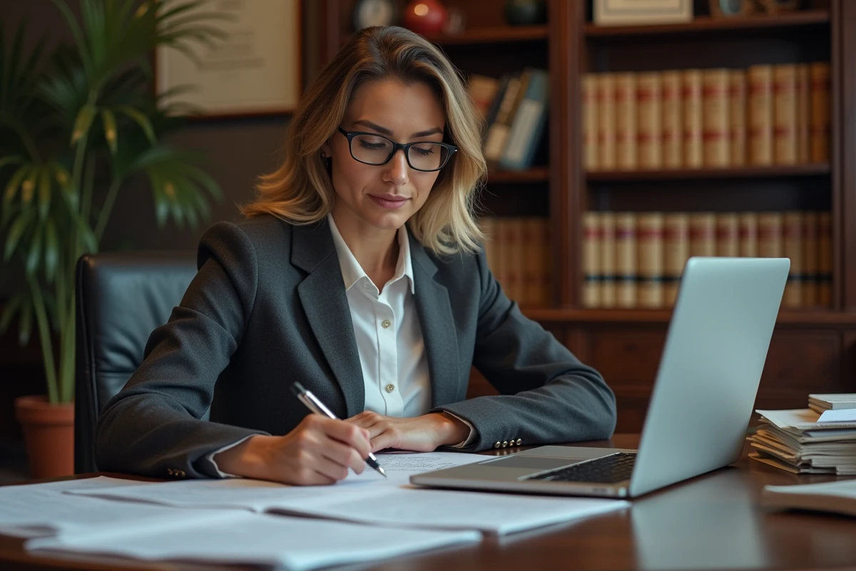Avocate analysant les nouvelles dispositions légales sur le droit du mariage dans son cabinet