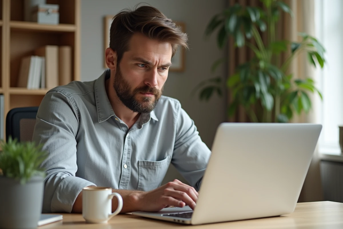 Homme consultant son ordinateur pour savoir s'il doit offrir un cadeau de mariage