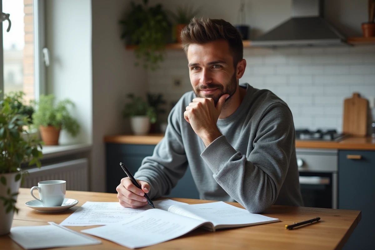 Homme organisant un enterrement de vie de garçon avec checklist et téléphone sur une table