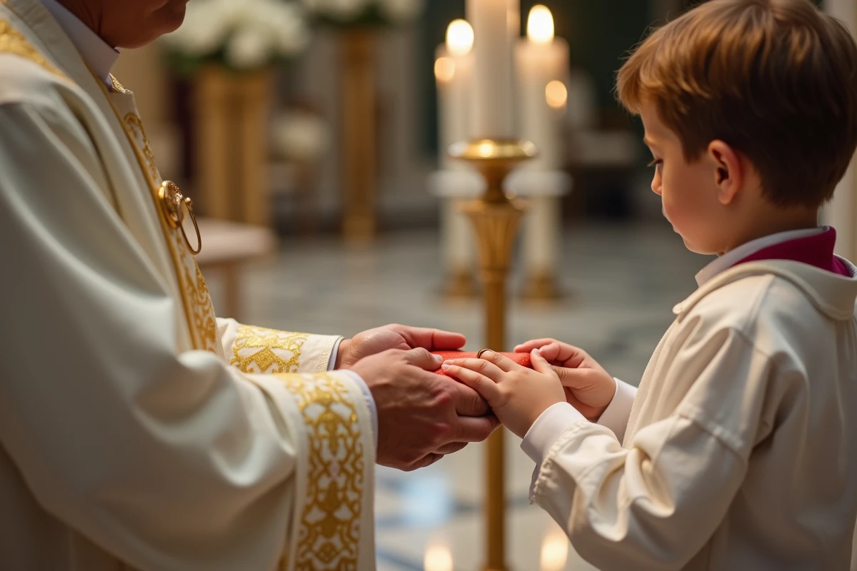 Prêtre bénissant les alliances lors d'une cérémonie de mariage religieux à l'autel
